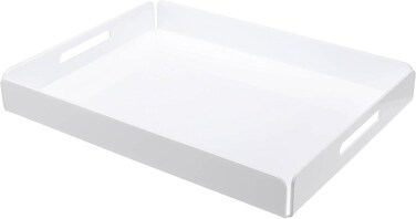 LAMSIT IBDAA Acrylic Tray Serving Tray,Bathroom Decorative Tray,Ottoman Coffee Table Tray, Clear Food Tray for Eating, Kitchen Organizer and Cosmetics, Jewelry, Toiletries (40x30x5 cm), White