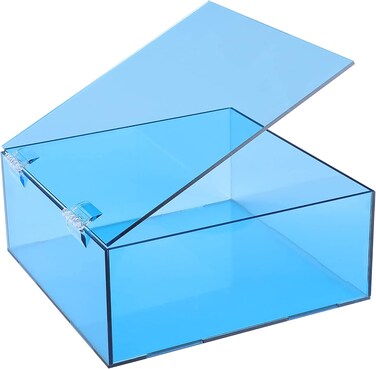LAMSIT IBDAA Acrylic Box - Fluorescent Display Box with Hinges &ndash; Gift Showcase for Collectibles, Jewelries - Dustproof Protection Storage (20x20x8 cm, Fluorescent Light Blue)