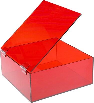 LAMSIT IBDAA Acrylic Box - Fluorescent Display Box with Hinges &ndash; Gift Showcase for Collectibles, Jewelries - Dustproof Protection Storage (20x20x8 cm, Fluorescent Red)