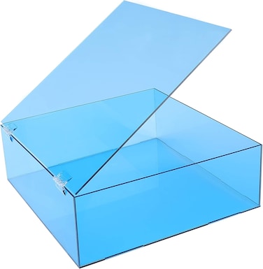 LAMSIT IBDAA Acrylic Box - Fluorescent Display Box with Hinges &ndash; Gift Showcase for Collectibles, Jewelries - Dustproof Protection Storage (30x30x10 cm, Fluorescent Light Blue)