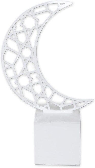 LAMSIT IBDAA Ramadan Acrylic Box Crescent Display Box Ramadan D&eacute;cor Gift Showcase for Dates, Collectibles, Jewelries (Large, White)
