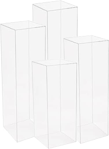 LAMSIT IBDAA Acrylic Pedestals &ndash; Plastic Stands &ndash; Acrylic Plinths &ndash; Acrylic Risers &ndash; Side Tables (Set of 4, Clear)