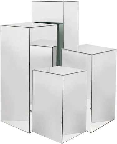 LAMSIT IBDAA Acrylic Pedestals &ndash; Plastic Stands &ndash; Acrylic Plinths &ndash; Acrylic Risers &ndash; Side Tables (Set of 4, Silver Mirror)