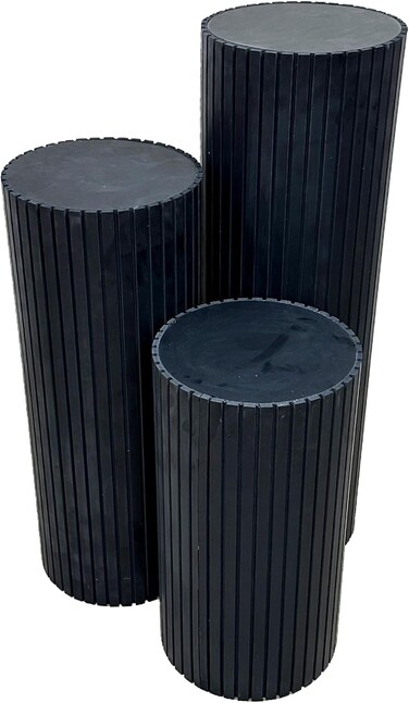 Lamsit Ibdaa - Round Pedestals - White Stands &ndash; Black Plinths &ndash; PVC Foam Risers (Set of 3, Black)