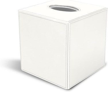 LAMSIT IBDAA Leather Tissue Box Holder with Magnetic Bottom   Rectangular Napkin Facial Tissues Dispenser   Square Cover PU Leather   Modern Organizer for Home Office Desk Car (White, Cubic)