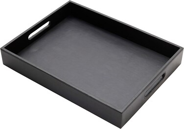 LAMSIT IBDAA Leather Tray Organizer   Modern Storage for Home Office Desk, Wallet, Mobile Phone, Watch, Stationary, Jewelry, Perfume, Glasses   Beside Table Catchall Dump Key Bowl (Black)
