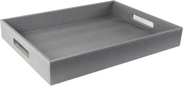 LAMSIT IBDAA Leather Tray Organizer   Modern Storage for Home Office Desk, Wallet, Mobile Phone, Watch, Stationary, Jewelry, Perfume, Glasses   Beside Table Catchall Dump Key Bowl (Grey)