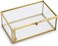 LAMSIT IBDAA Glass Keepsake Box - Rectangle Jewelry Display Organizer Box - Vanity Lidded Box Home Decor Accent - Decorative Box for Storage Trinket Rings Bracelet (Gold, Small (15x10x7 cm))