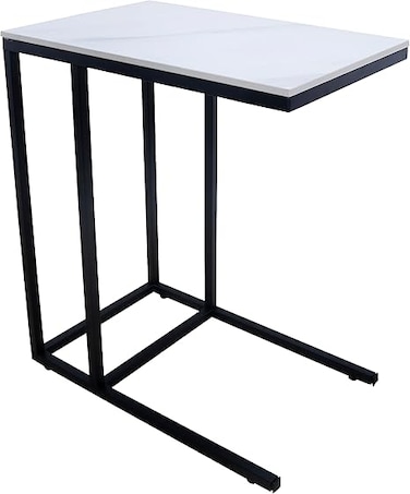 Panax Side Table, C Shaped End Table for Couch, Sofa and Bed, Large Desktop C Table for Living Room, Bedroom (Marble White)