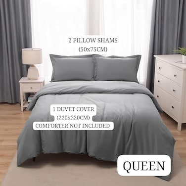 Panax Duvet Cover Queen , Light Grey