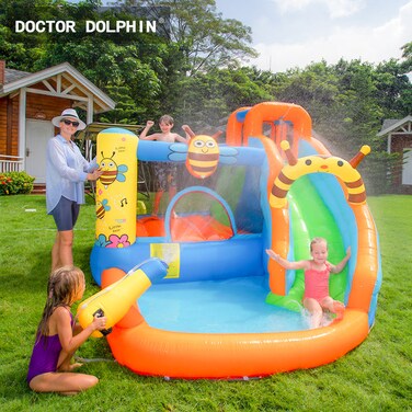 Doctor Dolphin Inflatable Bee Bounce House Water Slide Bouncy House for Kids Outdoor Outdoor Party with Air Blower