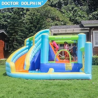 Doctor Dolphin Inflatable Bounce House with Bouncers Slide Toddler Ball Pit Bouncy Play House