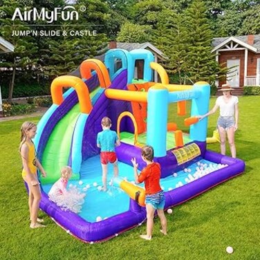 
AirMyFun Bounce House for Kids and Toddler, Inflatable Bouncy Castle with Blower Outdoor Jumping House with Slide 83020