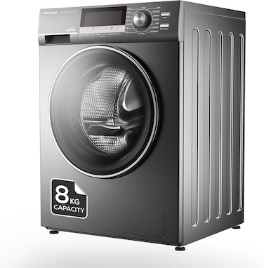 Bompani Front Load Washer, 8KG Capacity, Electromagnetic Door Lock, BLCD Inverter Motor, LED Display, 16 Programs, 1400RPM, 4-Star Rated, Stainless Steel Drum 2000 W BO3003N Dark Grey