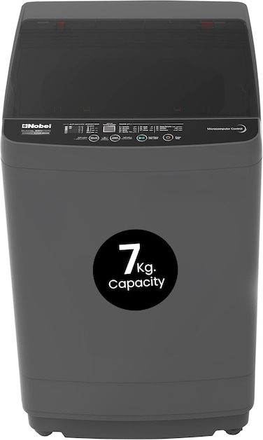 Nobel Washing Machine 7 KG Capacity, Electronic Control, 12 Wash Programs, LED Washing Phase Indicator, Transparent Lid, Dual Magic Filter, Stainless Steel Drum - 735 W NWM750RI Dark Grey