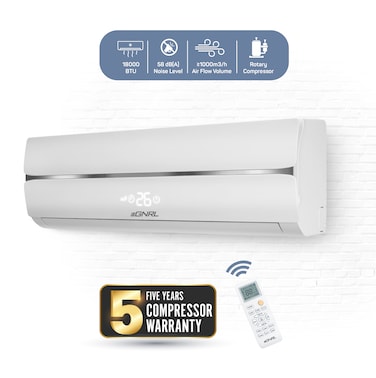 EGNRL 18000 BTU T3 Rotary Split AC White R410a, 2024 New Series Model   4 Way Air Flow, Golden Fin &amp; Auto Restart   Remote Included 1.5 Ton White EG18T3N - Free 5 Year Compressor Warranty