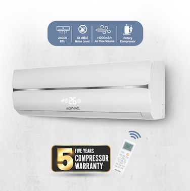 EGNRL 24000 BTU T3 Rotary Split AC White R410a, 2024 New Series Model   4 Way Air Flow, Golden Fin &amp; Auto Restart   Remote Included 2 Ton White EG24T3N - Free 5 Year Compressor Warranty