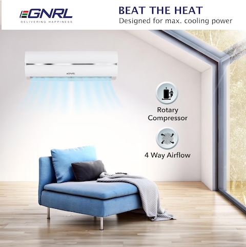 EGNRL Split AC White 12000 BTU T1 Rotary R410a, EG12C, 2024 New Series Model, with 3M Pipe Kit, Golden Fin, Rotary, 1 Year Manufacturer Warranty, 1 Year Compressor Warranty