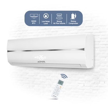 EGNRL Split AC White 12000 BTU T1 Rotary R410a, EG12C, 2024 New Series Model, with 3M Pipe Kit, Golden Fin, Rotary, 1 Year Manufacturer Warranty, 1 Year Compressor Warranty