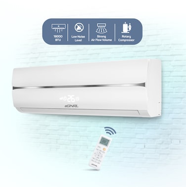 EGNRL Split AC White 18000 BTU T1 Rotary R410a, EG18C, 2024 New Series Model, with 3M Pipe Kit, Golden Fin, Rotary, 1 Year Manufacturer Warranty, 1 Year Compressor Warranty