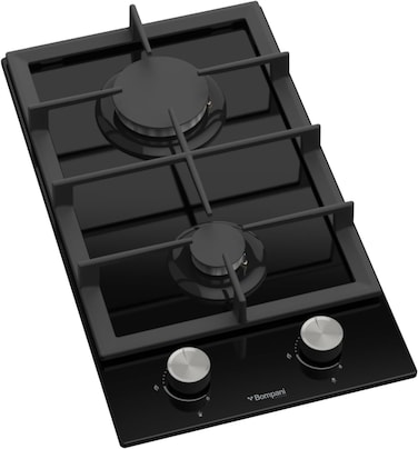 Bompani 30cm Built-in Hobs - 2 Gas Euro Type Pool Burners, Sabaf Burners, 8mm Tempered Black Glass - One Year Manufacturer Warranty BO263VFT Black