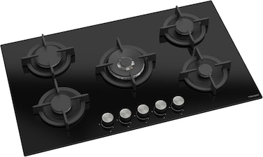 Bompani 90cm Built-In Hob, 5 Gas Euro Type Pool Burners, Sabaf Burners, Tempered Black Glass, Mechanical Control - One Year Manufacturer Warranty - BO297VFT Black