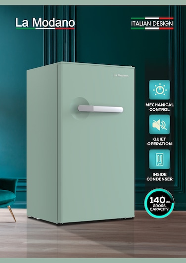 La Modano Compact 90L Gross Capacity Single Door Refrigerator with Mechanical Control, Defrost Function, R600a Refrigerant, Inner Light, 2 Glass Shelves, 6 Bottle Racks - LMR140G