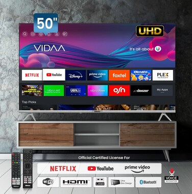 50 Inch 4K UHD Smart TV &amp;ndash; Voice Recognition, VIDAA OS, Netflix, YouTube, Prime Video Certified, Dual Remotes - Diamond Series