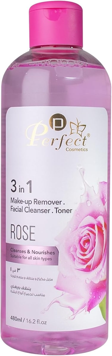 Perfect 3-in-1 Makeup Remover, Facial Cleanser &amp; Toner with Rose Extract 480ml   Gentle Hydrating Face Wash for All Skin Types   Removes Makeup, Cleanses &amp; Balances Skin