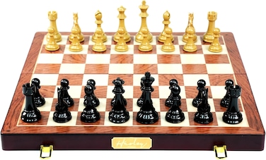 HARLEY FITNESS HIGH GRADE PROFESSIONAL WOODEN CHESS BOARD WITH GLOSSY CHESS PIECES SET