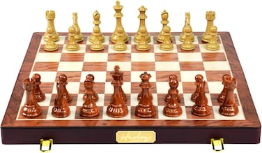 HARLEY FITNESS WOODEN CHESS BOARD WITH HIGH POLYMER WEIGHTED CHESS PIECES SET