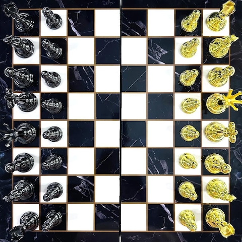 Harley Fitness - Black and Gold Wooden Chess Sets - Chess &amp; Checkers Board Game Chess Board - with 2 Extra Queens - Elegant Vintage Design - Folding Chessboard &ndash; Sets for Adults &amp; Kids