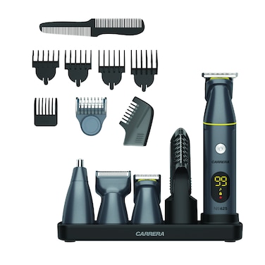 CARRERA CRR625 Trimmer for Men, All-in-1, Stainless Steel Blade, Cordless &amp; IPX6 Water-Resistant, USB Charging, LED Display, 5-Min Boost, Multi Attachments, Grooming Kit gift, 2 Years Warranty