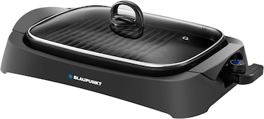 Blaupunkt Indoor Grill 2200W - Ceramic Coated Non-Stick Grilling Plate, Dual Cooking Surface for Meat &amp; Veggies, Glass Lid, Drip Tray, Adjustable Temperature, Low-Smoke, Easy Clean - KGT422