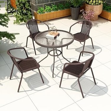 Vital Garden Dining Set 5 Piece Outdoor Furniture Patio Dining Table and Chair Balcony Dinner Table Dinner Chair Poly Rattan Anthracite &amp; Grey