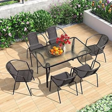 Vital Garden Dining Set 7 Piece Outdoor Furniture Patio Dining Table and Chair Balcony Dinner Table Dinner Chair Poly Rattan Anthracite &amp; Grey