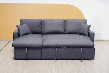 Vital Sofa Cum Bed With Cushions L-Shaped   Storage Space   Convertible Living Room Furniture (Gray)