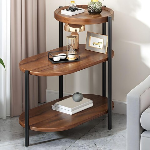 Vital End Table 3 Tiers coffe table Sofa Side Table - Wood Nightstand with Storage Shelf - Modern Plant Stand in Living Room Bedroom Balcony Small Space,Walnut+Black
