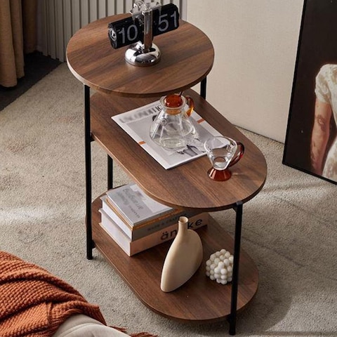Vital End Table 3 Tiers coffe table Sofa Side Table - Wood Nightstand with Storage Shelf - Modern Plant Stand in Living Room Bedroom Balcony Small Space,Walnut+Black