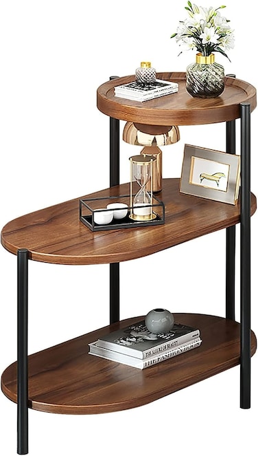 Vital End Table 3 Tiers coffe table Sofa Side Table - Wood Nightstand with Storage Shelf - Modern Plant Stand in Living Room Bedroom Balcony Small Space,Walnut+Black
