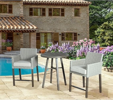 3 Pieces Patio Furniture Set Outdoor Patio Conversation Bistro Set Modern Chairs with Coffee Table for Home and Balcony Patio Outdoor Furniture Conversation Sets with Porch Chairs and Glass
