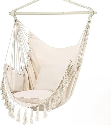 VITAL Travel Canvas Hammock Garden Sports Dormitory Bedroom Hanging Chair Outdoor Swing Hanging Rope Hammock Chair Swing Seat Best for Indoor Outdoor Hanging Rope Swing Seat Chair Beige