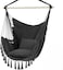 VITAL Travel Canvas Hammock Garden Hanging Chair for Bedroom, Max 150Kgs, 2 Pillows Included, Large Macrame Hanging Chair with Pocket, Cotton Weave for Superior Comfort, Durability Black