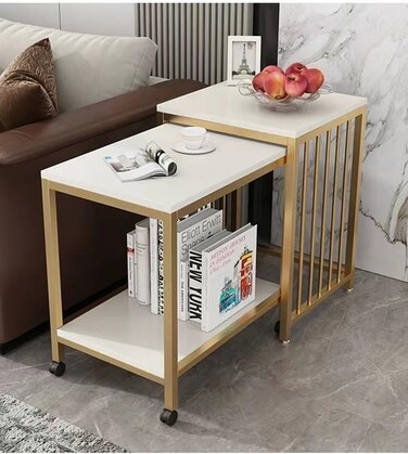 Vital Set of 2 Nesting Coffee Table With Metal Frame Coffee/Side/Center Tables Living Room, Modern Cube End Tables Living Room Accent Storage Shelf