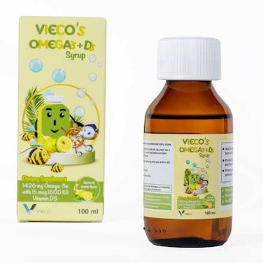 Vieco's Omega 3 + Vitamin D3 Lemon Flavoured Syrup For Kids 100ml