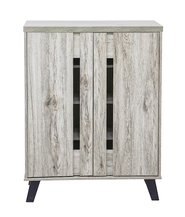 خزانة أحذية حديثة ببابين – لوح حبيبي متين مع 3 أرفف وأرجل بلاستيكية ثابتة