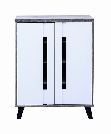 خزانة أحذية أنيقة ذات لونين مع 3 أرفف - مخزن أحذية مدمج للمدخل أو غرفة النوم مع تصميم خالٍ من المقابض وأرجل بلاستيكية قوية