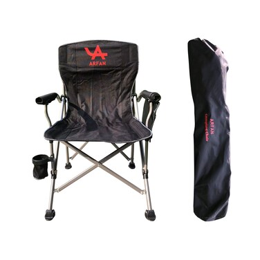 Foldable Camping Chair with Ergonomic High Back, Cup Holder, Adjustable Feet, and Storage Bag &ndash; Heavy-Duty Portable Outdoor Chair for Camping, Beach, Fishing, and Picnics - Black