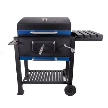 XXL Charcoal BBQ Grill with Adjustable Grate, Built-in Thermometer, and Side Shelves &ndash; Large Capacity for 8-10 People - Black Color
