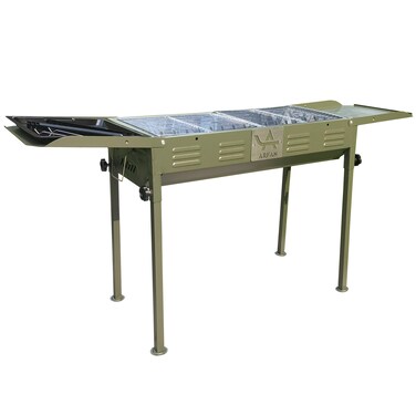 Portable Folding BBQ Grill with Side Shelves &ndash; Lightweight Charcoal Barbecue for Outdoor Picnics, Camping, and Garden Parties - Army Green Color
